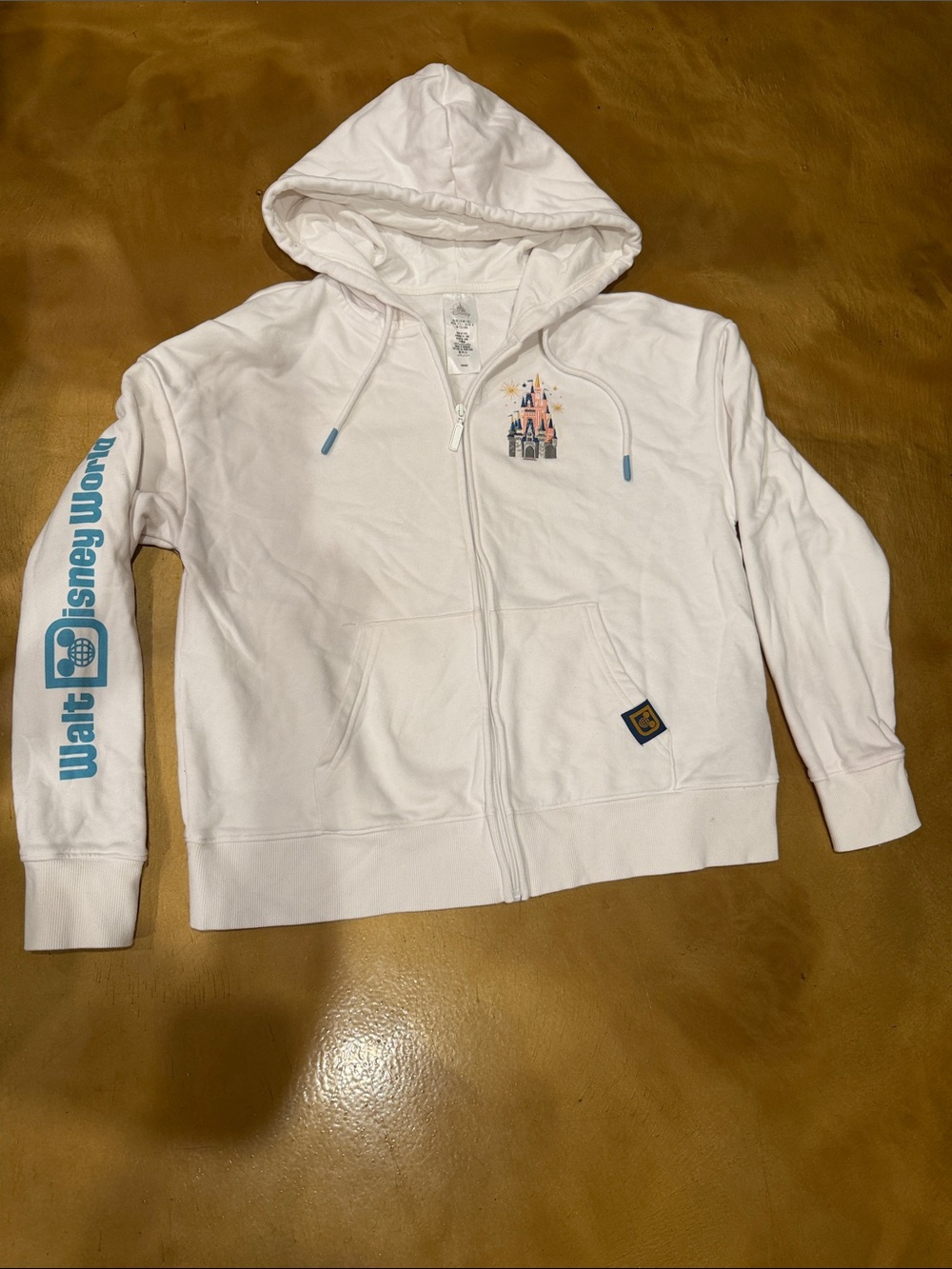 Disney White Zip-Up Hoodie with Blue Walt Disney World Sleeve Logo